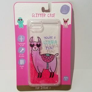 Glitter Case for Apple IPhone 7 or 8 Pink Llama